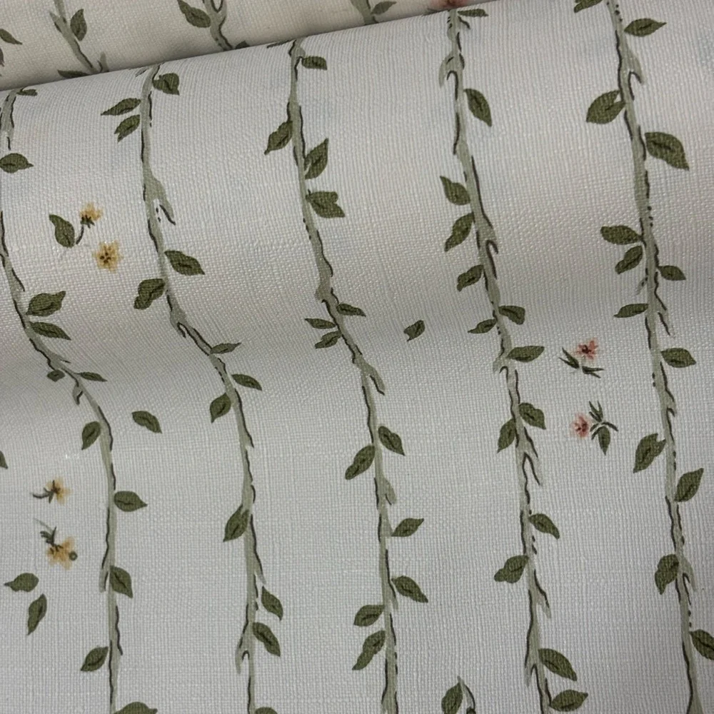 Santitas VTG White & Green Fabric Backed Vinyl Cottagecore Wallcovering 5 Rolls